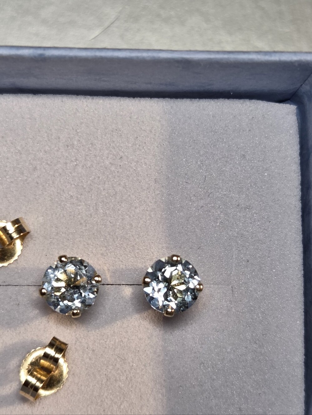 14 K Gold- Gold  Icy Blue Auquamarine  Stud Earrings